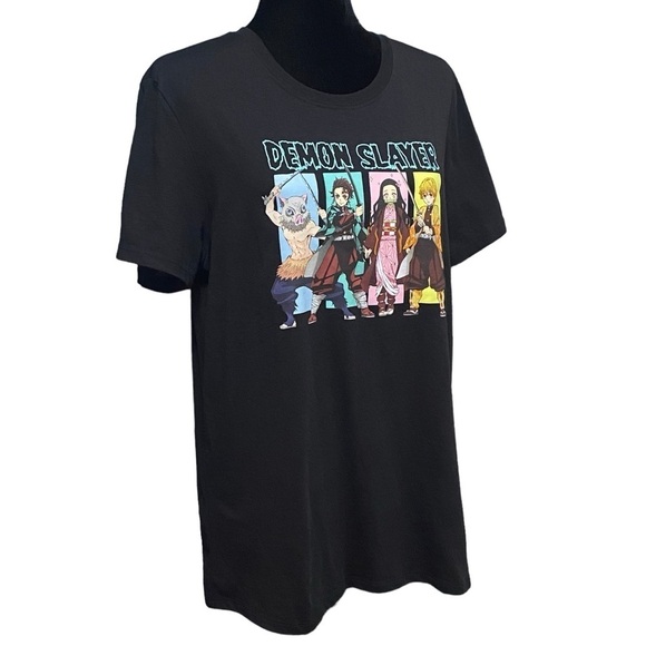 Demon Slayer Graphic T-Shirt Size Large Anime Manga Tee Black Short Sleeve - Picture 2 of 6